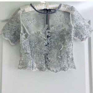 LF seek the label mesh embroidered crop top